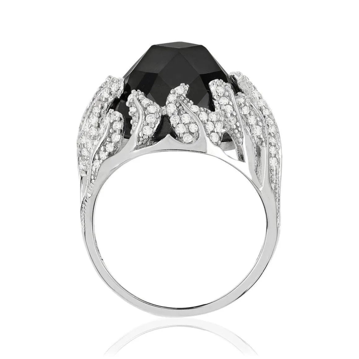 Bague argent 925 pierre imitation noire et zirconias
