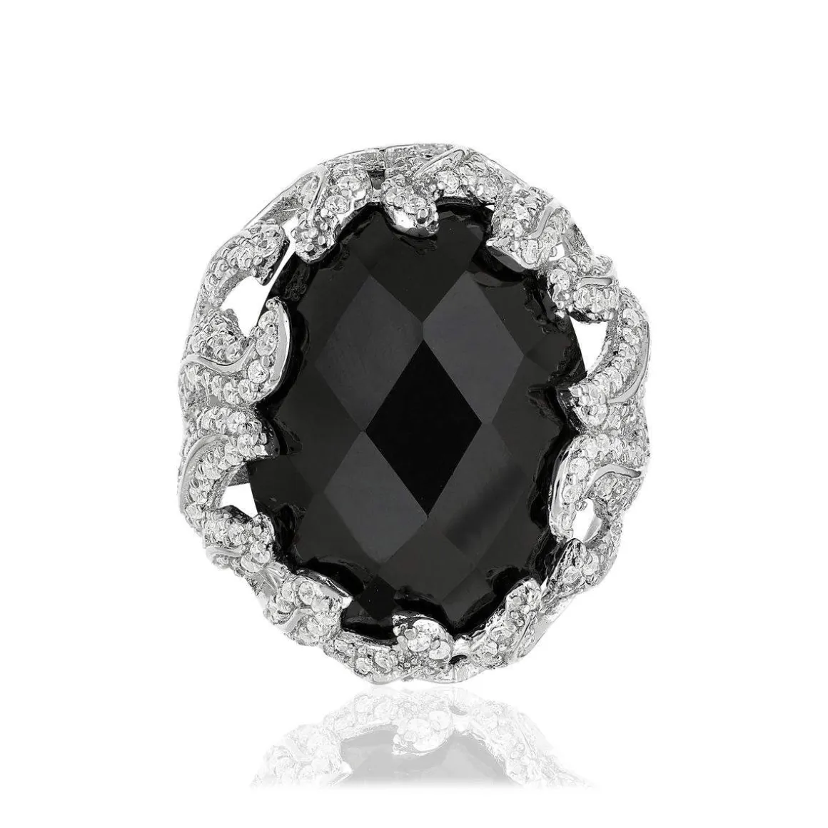 Bague argent 925 pierre imitation noire et zirconias