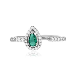 Bague argent 925 pierre imitation verte et zirconias