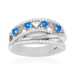 Bague argent 925 pierres imitation bleues et zirconias