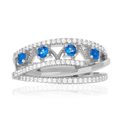 Bague argent 925 pierres imitation bleues et zirconias