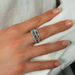 Bague argent 925 pierres imitation bleues et zirconias