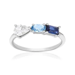 Bague argent 925 pierres synthétiques bleues et zirconias