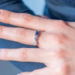 Bague argent 925 pierres synthétiques bleues et zirconias