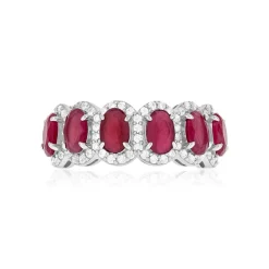 Bague argent 925 pierres synthétiques rouges et zirconias