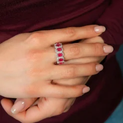 Bague argent 925 pierres synthétiques rouges et zirconias
