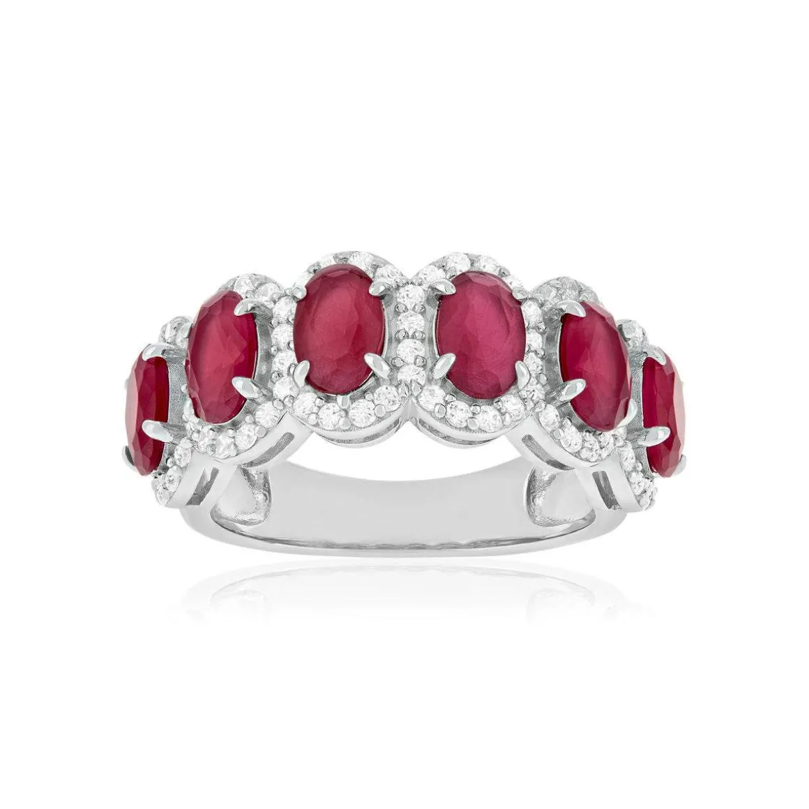 Bague argent 925 pierres synthétiques rouges et zirconias