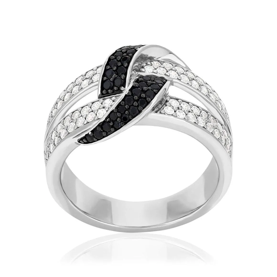 Bague argent 925 pierres synthétiques noires et zirconias blancs