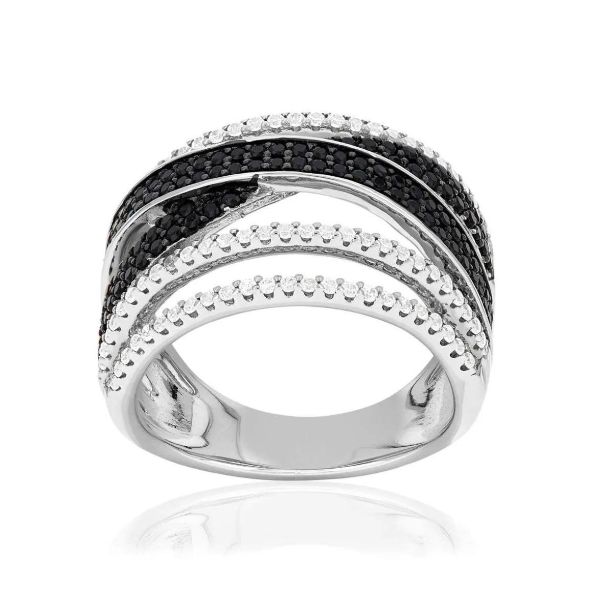 Bague argent 925 pierres synthétiques noires et zirconias blancs