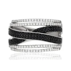 Bague argent 925 pierres synthétiques noires et zirconias blancs