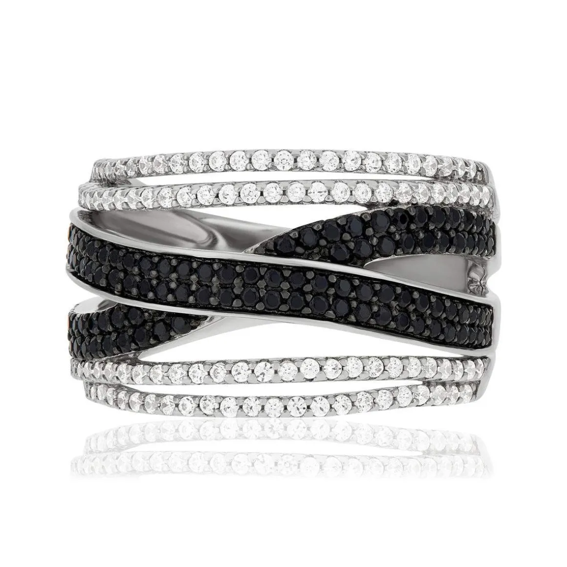 Bague argent 925 pierres synthétiques noires et zirconias blancs