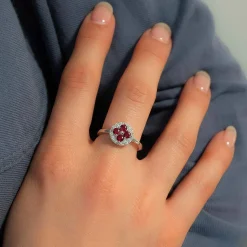 Bague argent 925 pierres synthétiques roses et zirconias