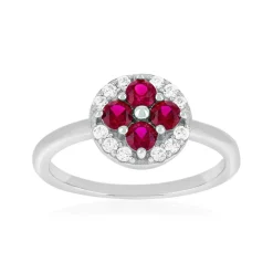 Bague argent 925 pierres synthétiques roses et zirconias