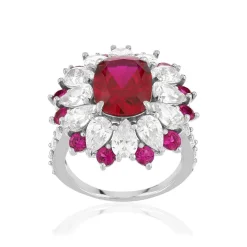 Bague argent 925, pierres synthétiques rouges zirconias