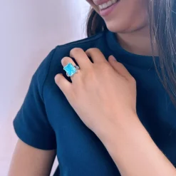 Bague argent 925 pierre synthétique bleue