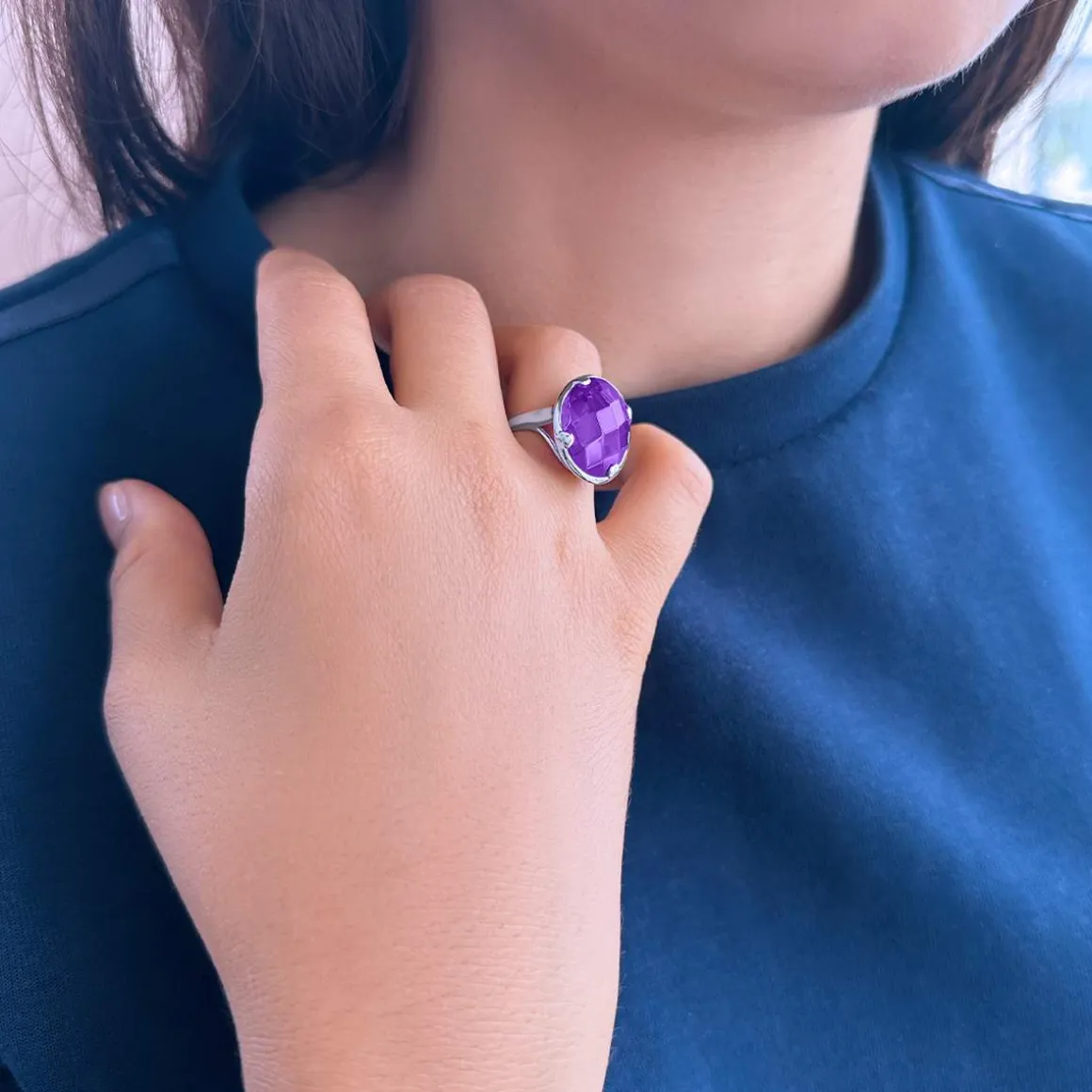 Bague argent 925 pierre synthétique violette