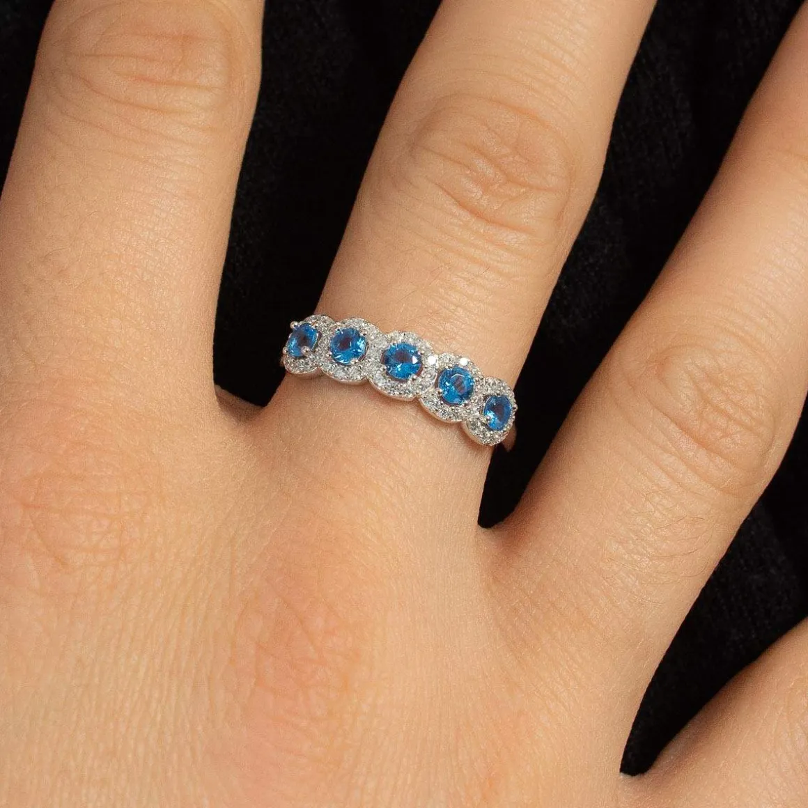 Bague argent 925 pierre synthétiques bleues et zirconias