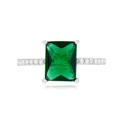 Bague argent 925 pierre synthétique verte et zirconias