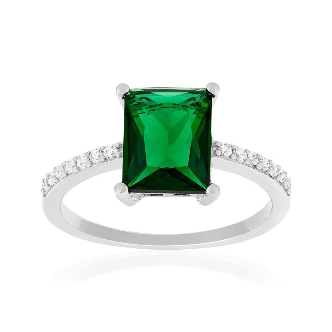 Bague argent 925 pierre synthétique verte et zirconias