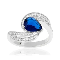 Bague argent 925 pierre synthétique bleue et zirconias
