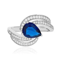 Bague argent 925 pierre synthétique bleue et zirconias