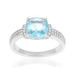 Bague argent 925 pierre synthétique bleue et zirconias