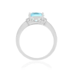 Bague argent 925 pierre synthétique bleue et zirconias