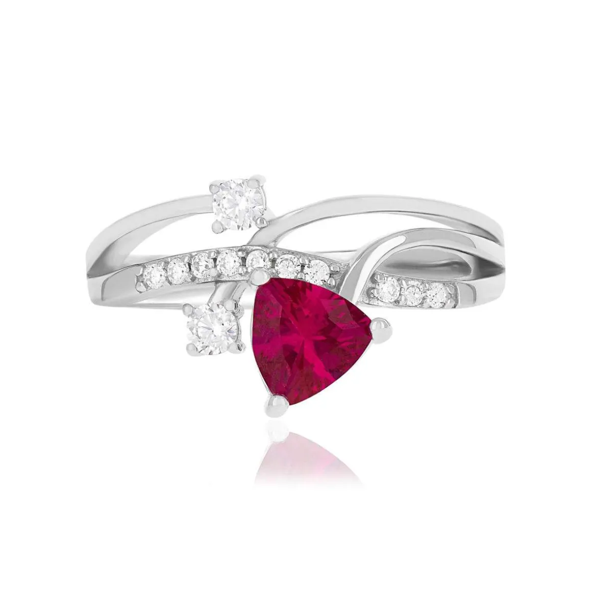 Bague argent 925 pierre synthétique rouge et zirconias
