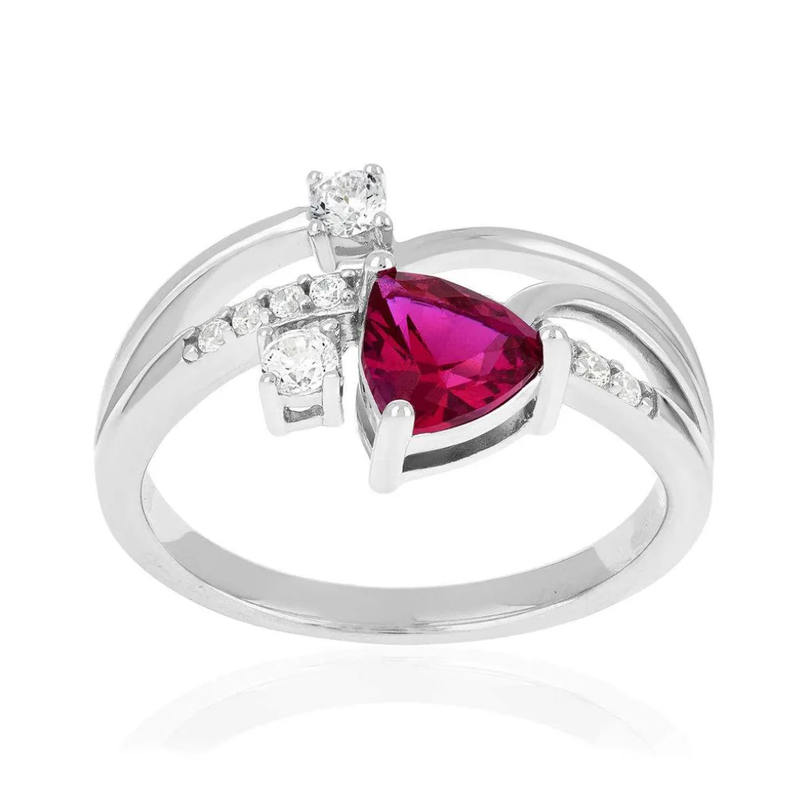 Bague argent 925 pierre synthétique rouge et zirconias