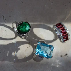 Bague argent 925 pierre synthétique verte et zirconias