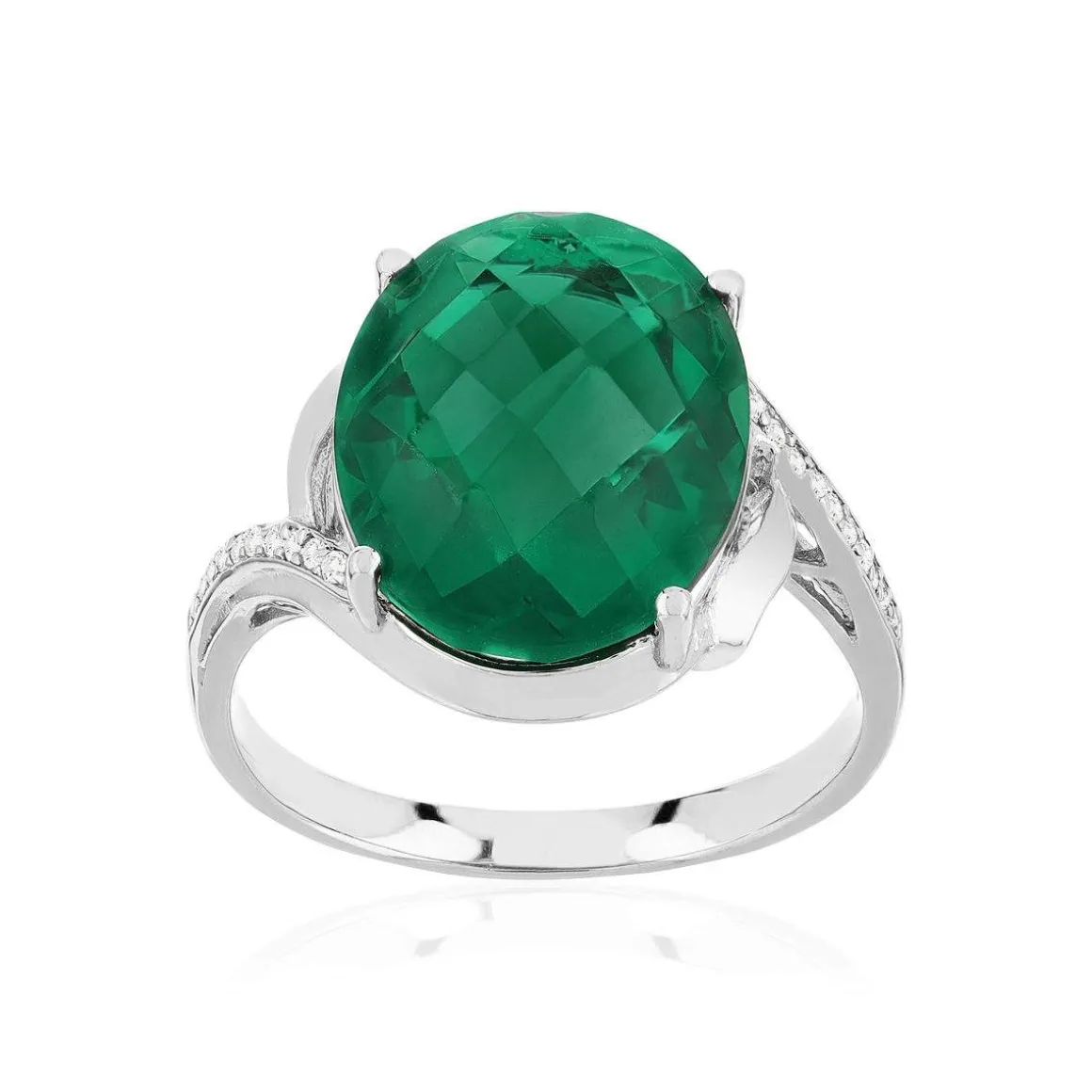 Bague argent 925 pierre synthétique verte et zirconias