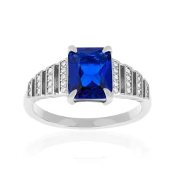 Bague argent 925 pierre synthétique bleue et zirconias