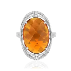 Bague argent 925 pierre synthétique orange zirconias