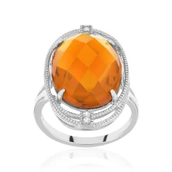 Bague argent 925 pierre synthétique orange zirconias