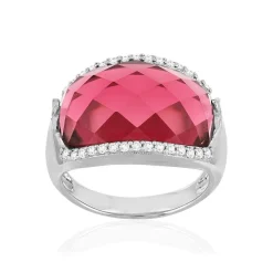 Bague argent 925 pierre synthétique rose zirconias