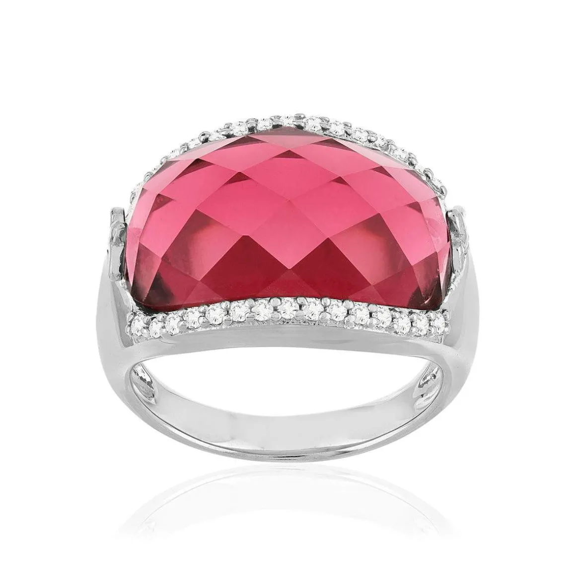 Bague argent 925 pierre synthétique rose zirconias