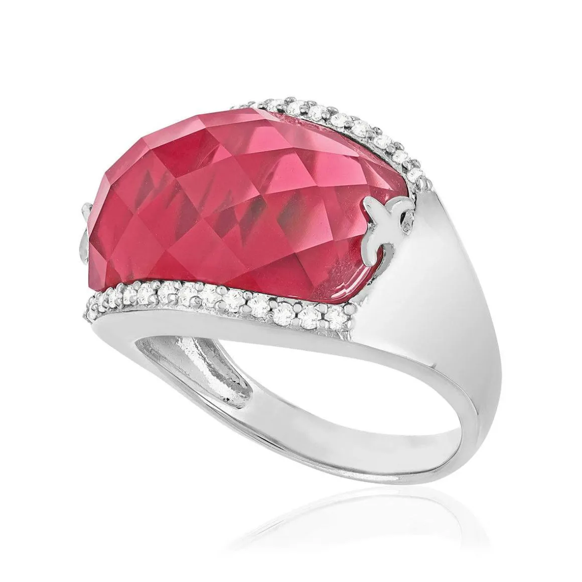 Bague argent 925 pierre synthétique rose zirconias