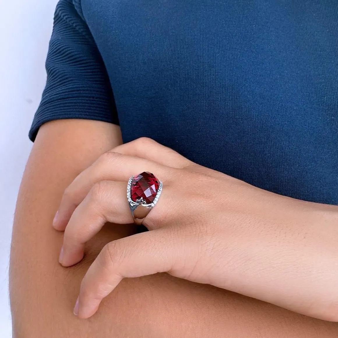 Bague argent 925 pierre synthétique rose zirconias