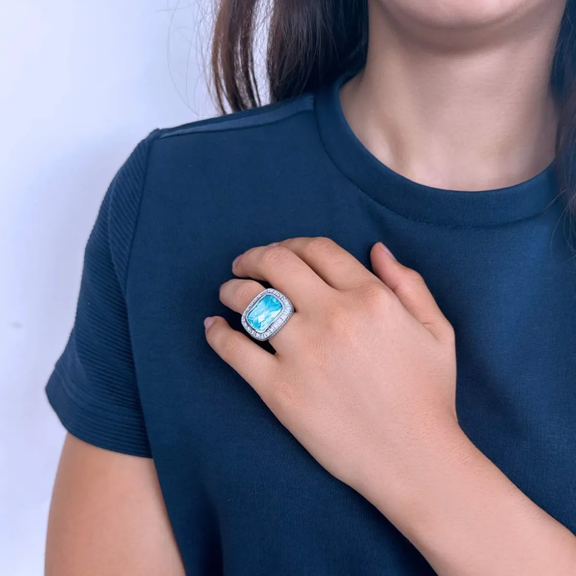 Bague argent 925 pierre synthétique bleue zirconias
