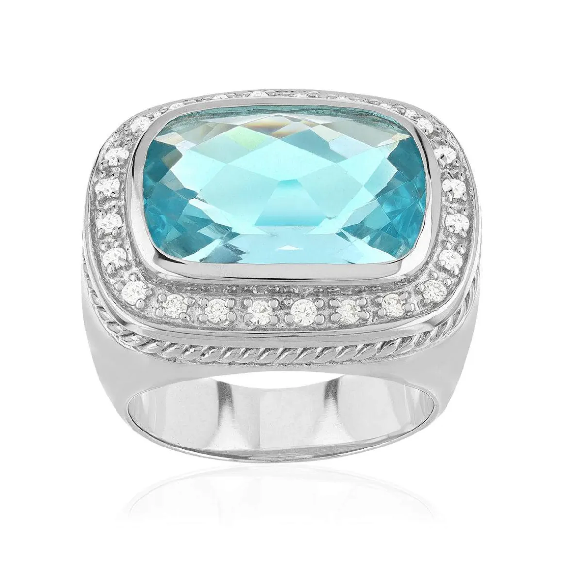 Bague argent 925 pierre synthétique bleue zirconias
