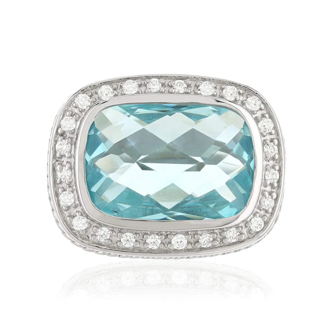Bague argent 925 pierre synthétique bleue zirconias