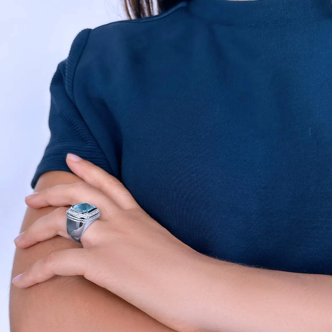 Bague argent 925 pierre synthétique bleue zirconias