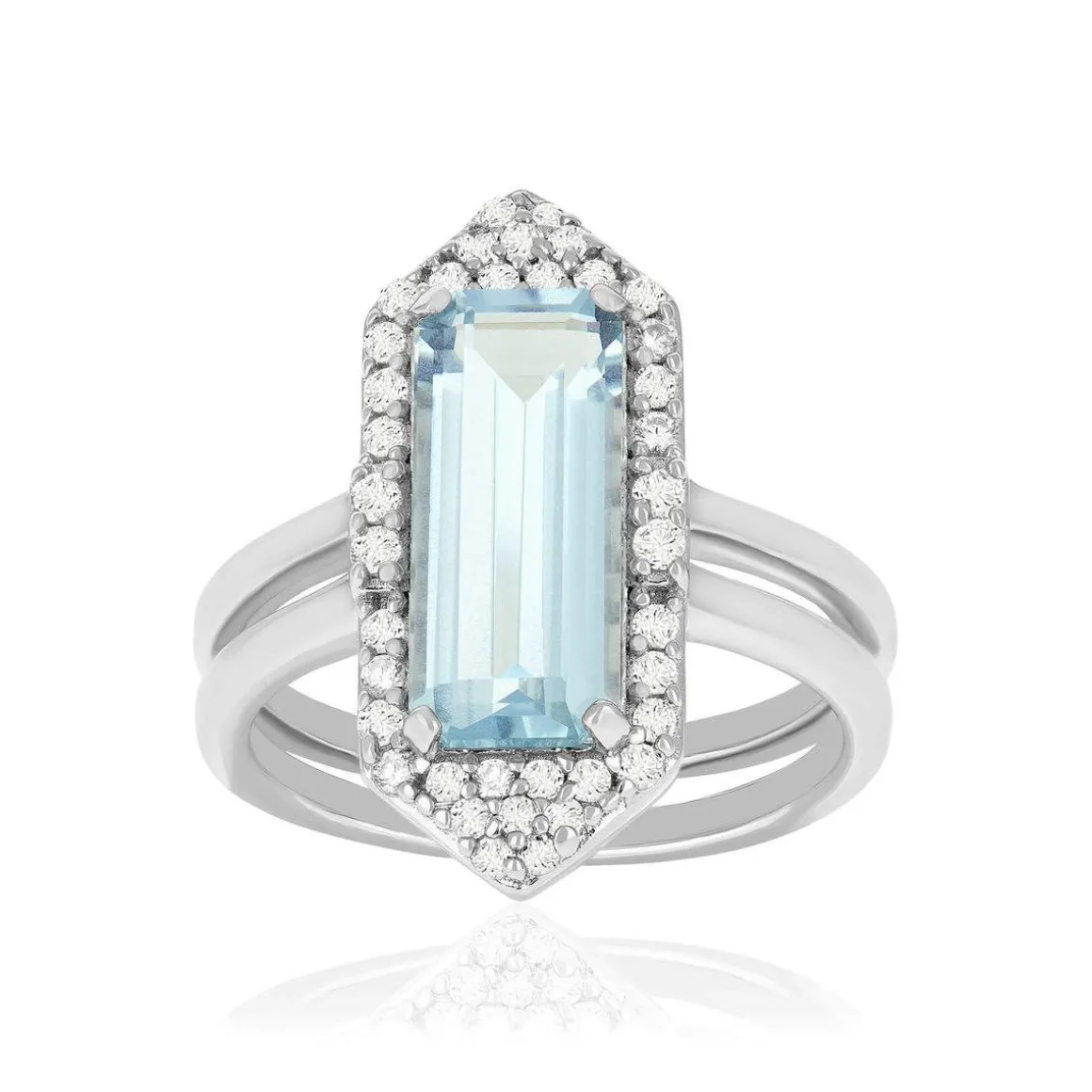Bague argent 925 quartz bleu synthétique et zirconias