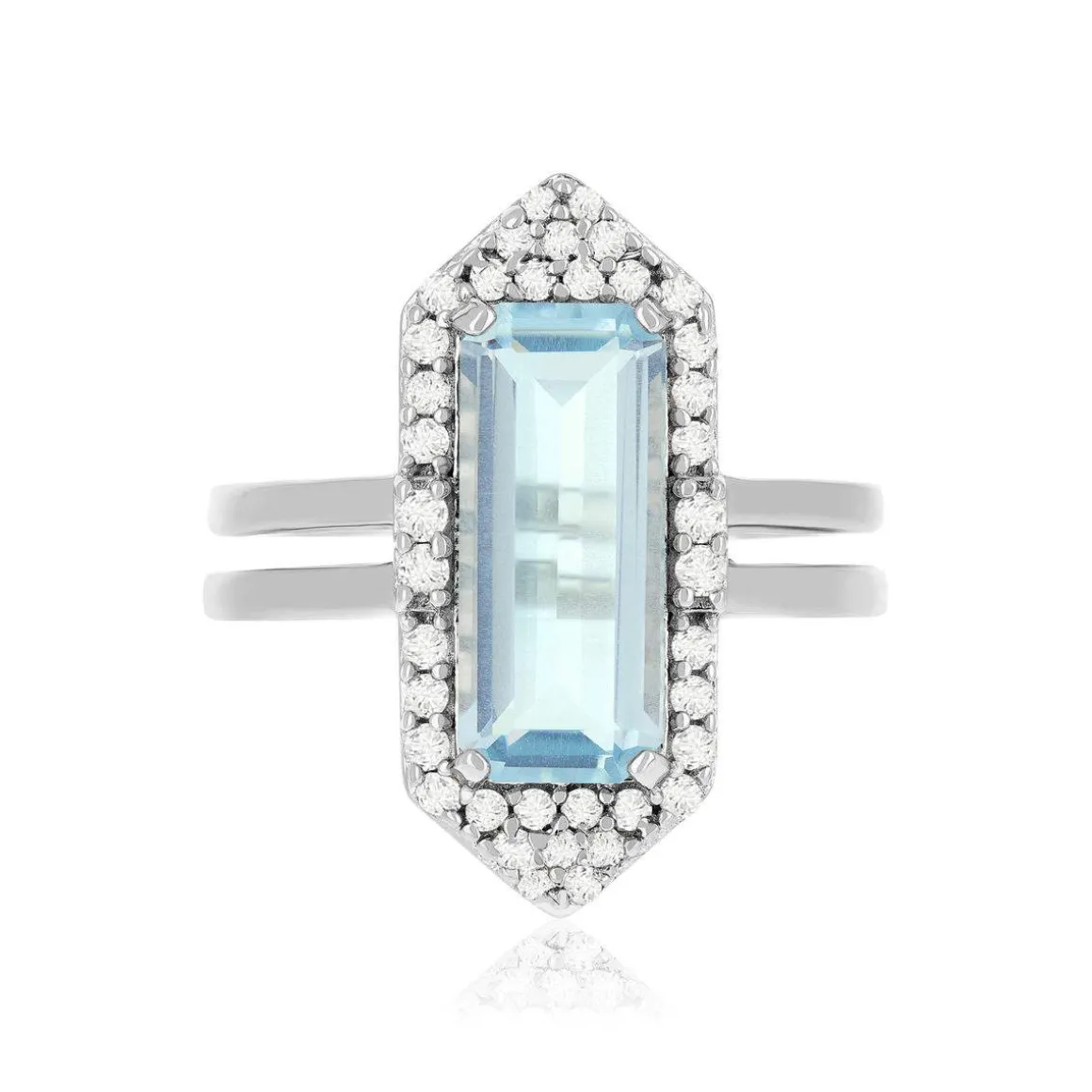 Bague argent 925 quartz bleu synthétique et zirconias