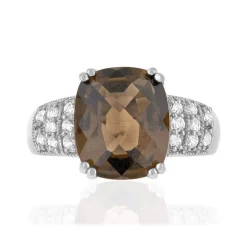 Bague argent 925 quartz fumé et zirconias
