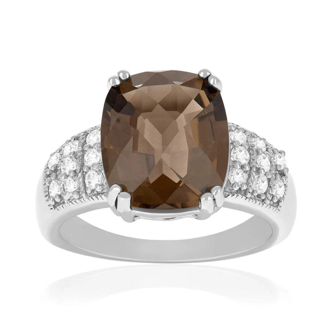 Bague argent 925 quartz fumé et zirconias