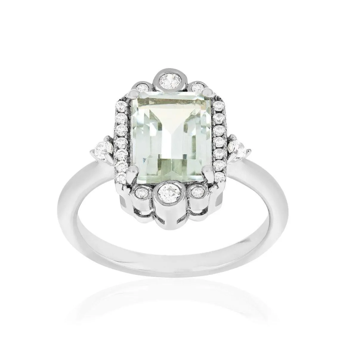 Bague argent 925 quartz vert et zirconias