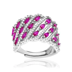 Bague argent 925 réglable zirconias rouges et blancs