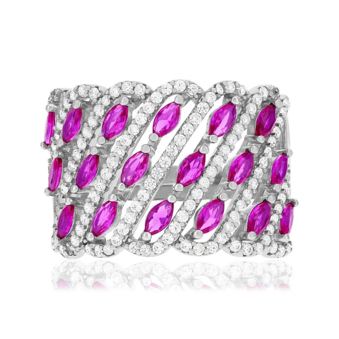 Bague argent 925 réglable zirconias rouges et blancs