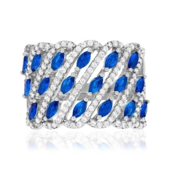 Bague argent 925 réglable zirconias bleus et blancs
